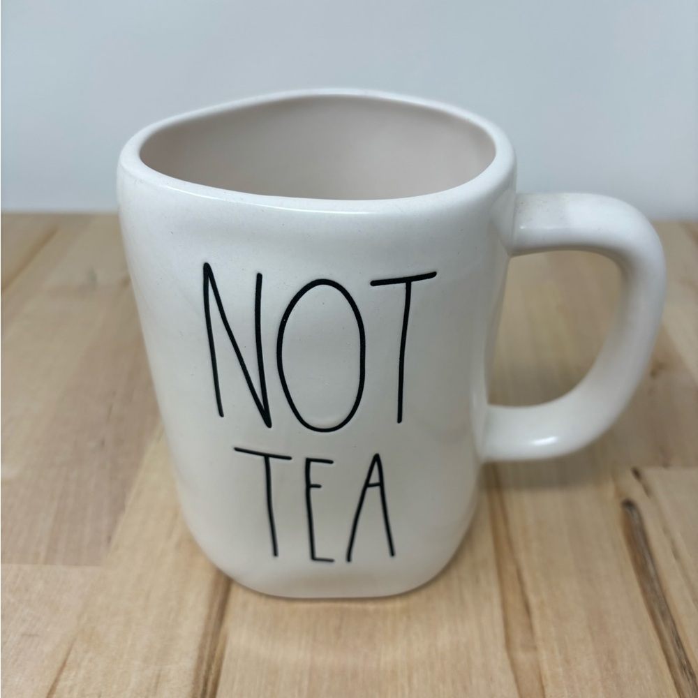Rae Dunn NOT TEA Mug White Ceramic with Black Lettering New